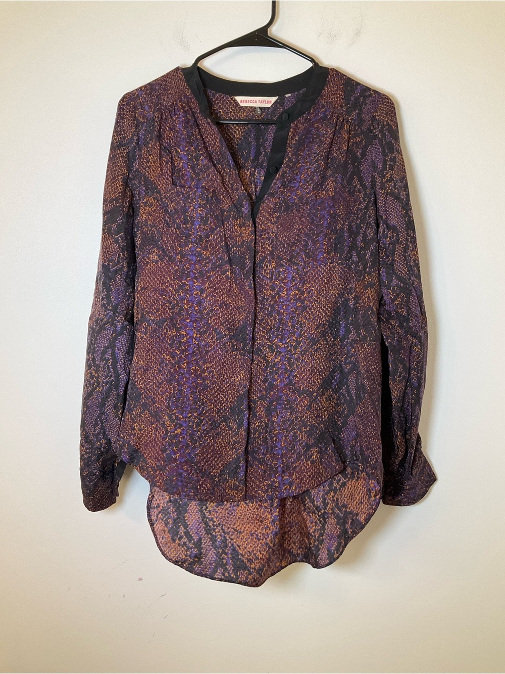 Rebecca Taylor 100% Silk Snake Print Hi-Low Blouse Size 2